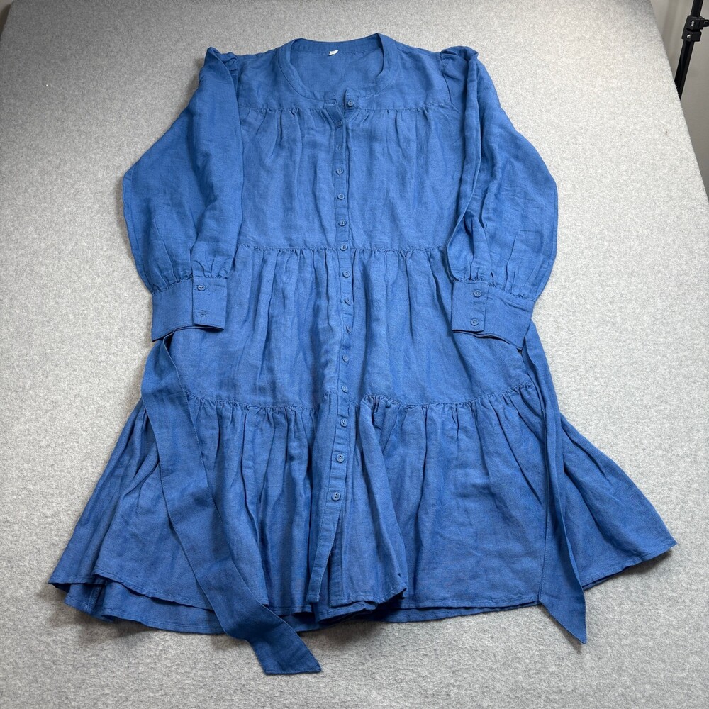 Sundance Dress Woman XS Blue Linen Blend Tiered Cottage Boho Coastal Lightweight
